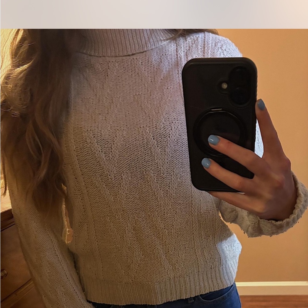 Cream Cowl Neck Sweater with Ribbed Texture